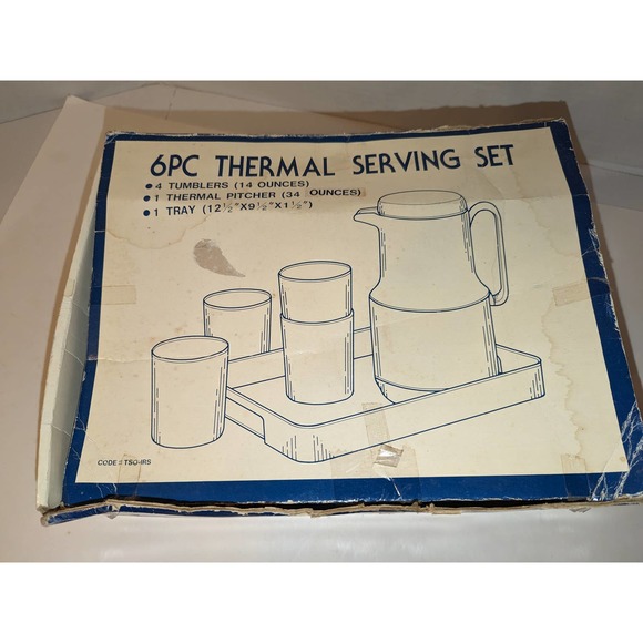 NIB Vintage Unused Phoenix 6 Pc. Thermal Serving Set, Carafe, 4 Tumblers & Tray - Picture 11 of 12